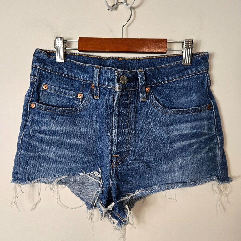 Levi's 501 Size 26 Button-Fly Mid-Rise Distressed Cut-Off Denim Shorts